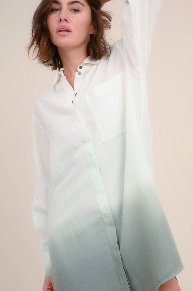 Repeat Blusen-Leinenkleid mit Farbverlauf in Weiß/Salbei