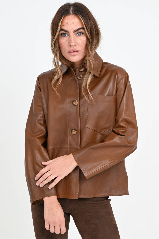 Repeat Lederjacke im Hemd-Style in Cognac