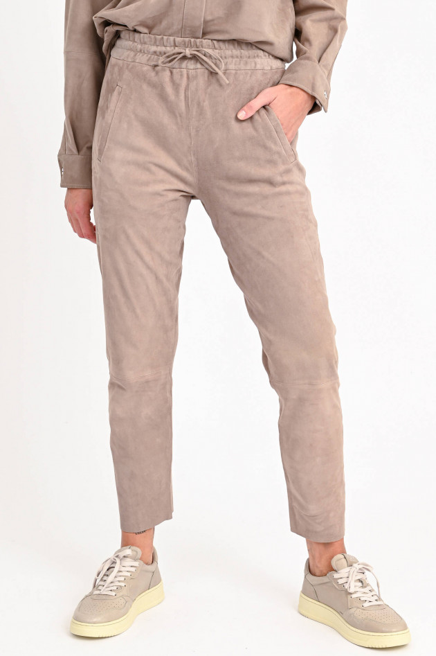 Repeat Hose aus Veloursleder in Taupe