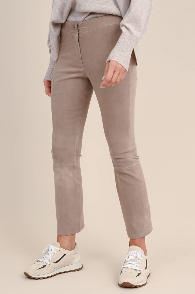 Repeat Hose aus Veloursleder in Taupe