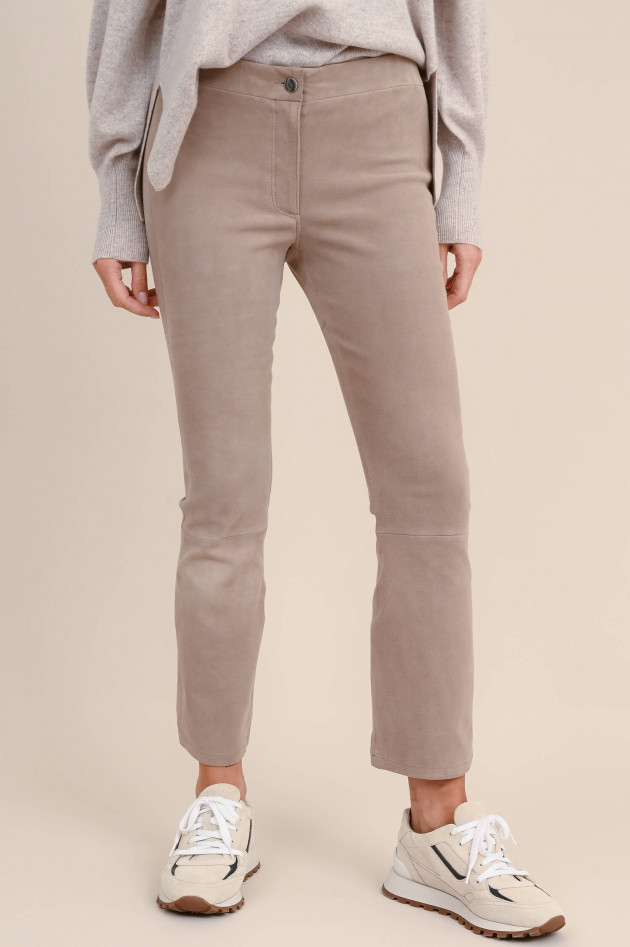 Repeat Hose aus Veloursleder in Taupe