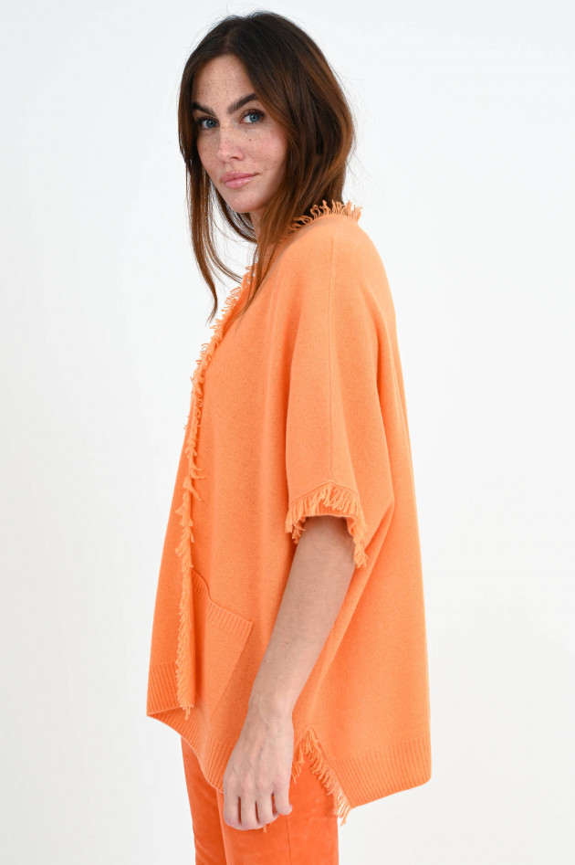 Repeat Cashmere Poncho mit Fransen in Papaya