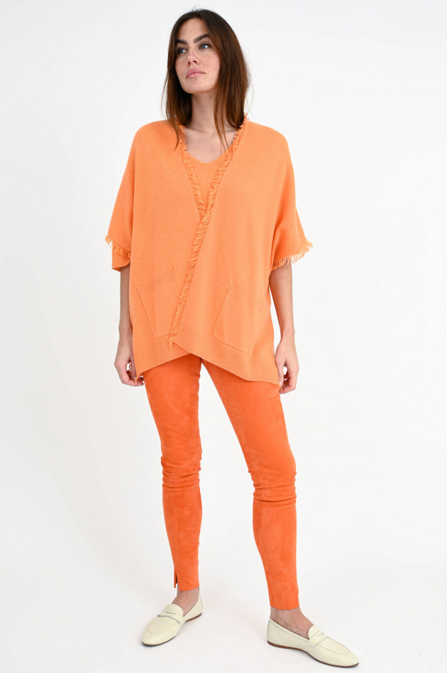 Repeat Cashmere Poncho mit Fransen in Papaya