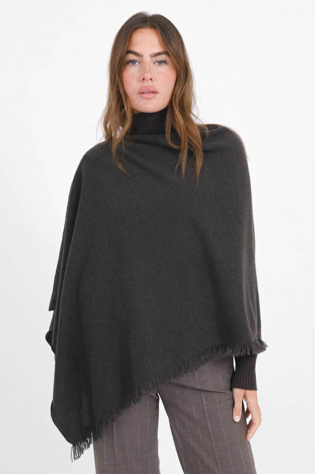 Repeat Cashmere-Poncho in dunklem Graubraun