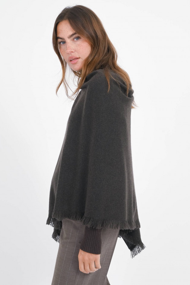 Repeat Cashmere-Poncho in dunklem Graubraun
