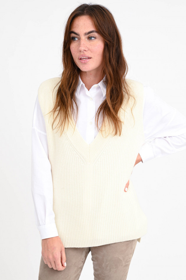 Repeat V-Neck Strickpullunder in Creme