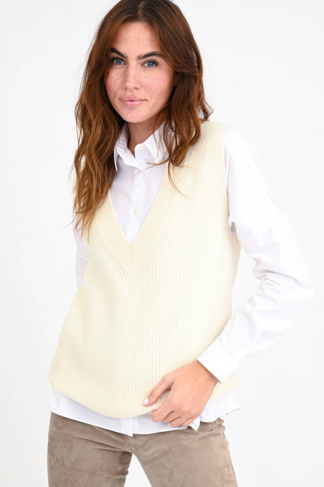 Repeat V-Neck Strickpullunder in Creme