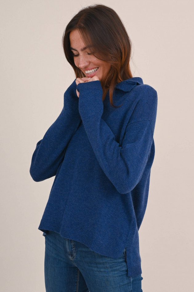 Repeat Pullover mit Polokragen in Dunkelblau meliert