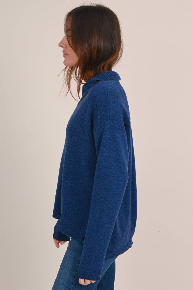 Repeat Pullover mit Polokragen in Dunkelblau meliert