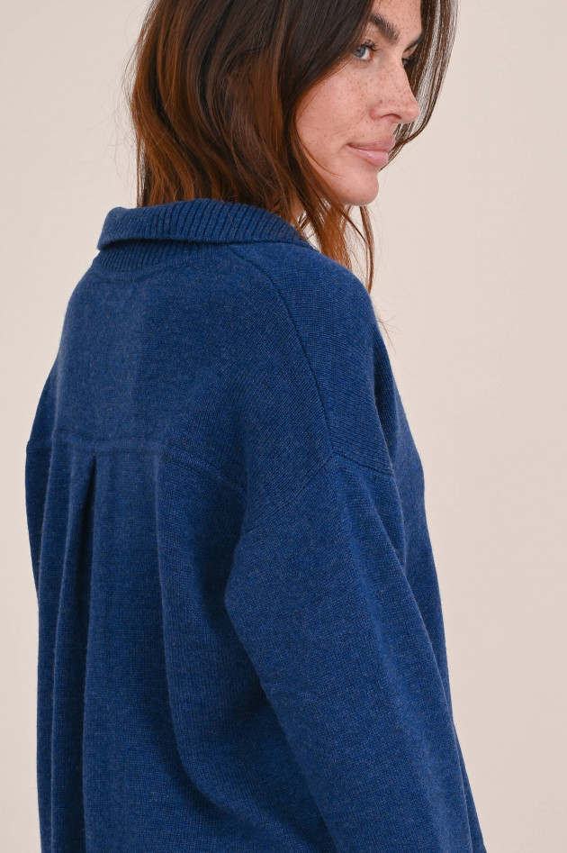 Repeat Pullover mit Polokragen in Dunkelblau meliert