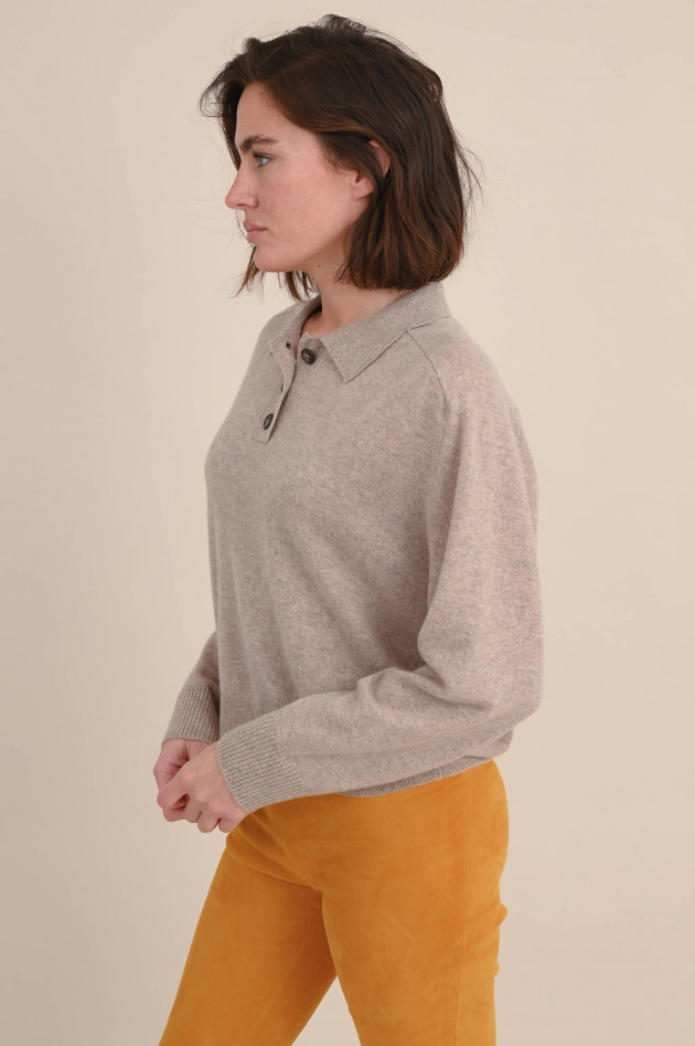 Repeat Cashmere-Pullover mit Polokragen in Beige meliert