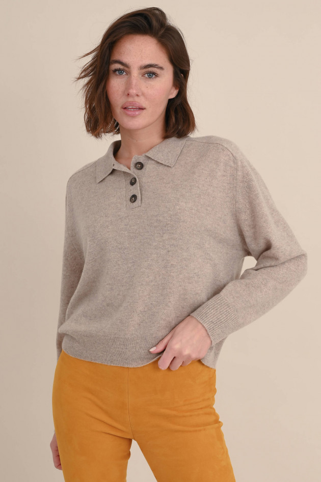 Repeat Cashmere-Pullover mit Polokragen in Beige meliert