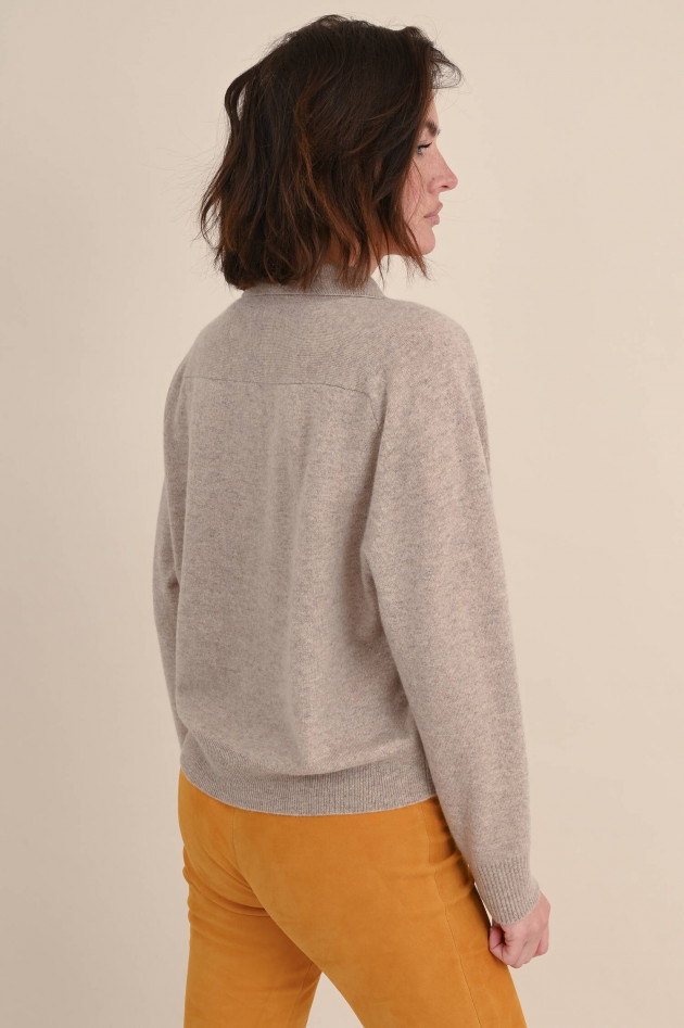 Repeat Cashmere-Pullover mit Polokragen in Beige meliert