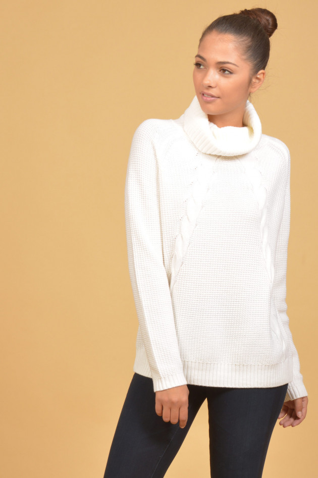 Repeat Rollkragenpullover mit Zopfstrickmuster in Cream