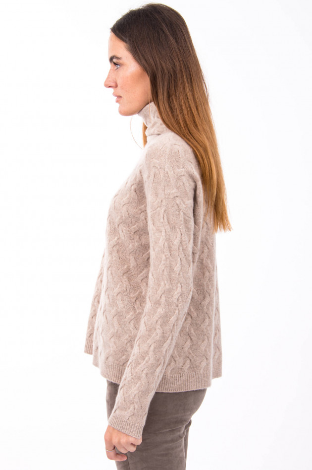 Repeat Kaschmir Pullover mit Zopfmuster in Sand