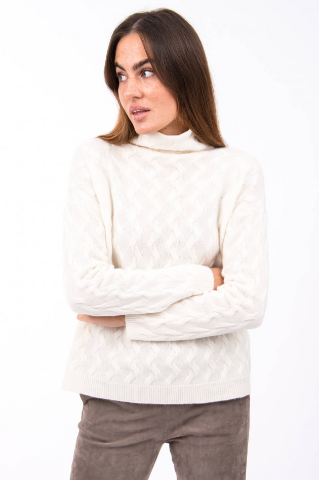 Repeat Kaschmir Pullover mit Zopfmuster in Cream