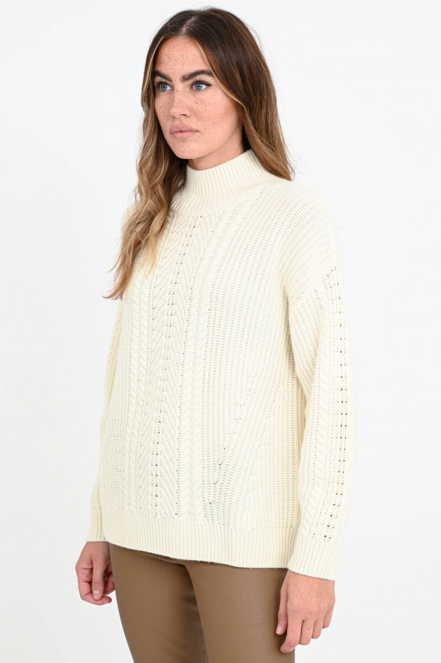 Repeat Rippstrick-Pullover mit Strukturmix in Creme