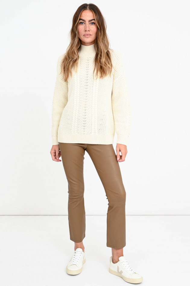 Repeat Rippstrick-Pullover mit Strukturmix in Creme