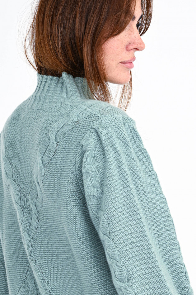 Repeat Cashmere-Pullover mit Zopfstrickmuster in Mint