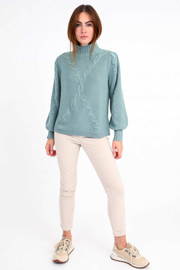Repeat Cashmere-Pullover mit Zopfstrickmuster in Mint