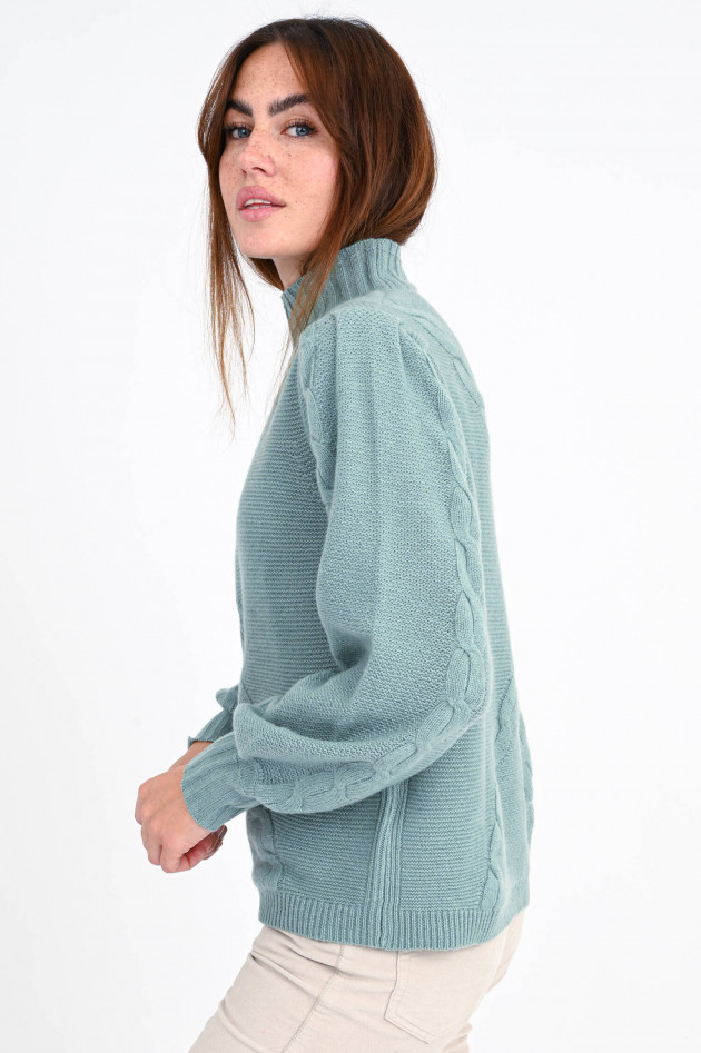 Repeat Cashmere-Pullover mit Zopfstrickmuster in Mint