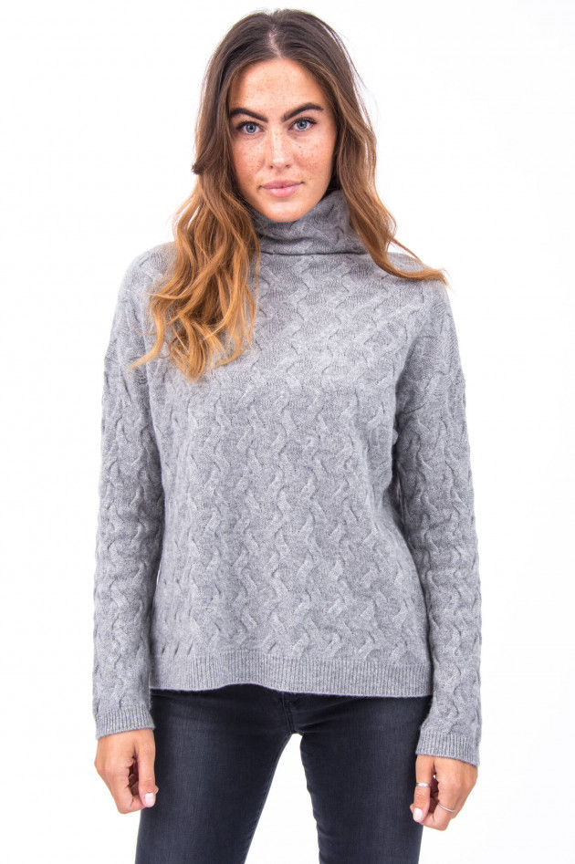 Repeat Kaschmir Pullover mit Zopfmuster in Grau