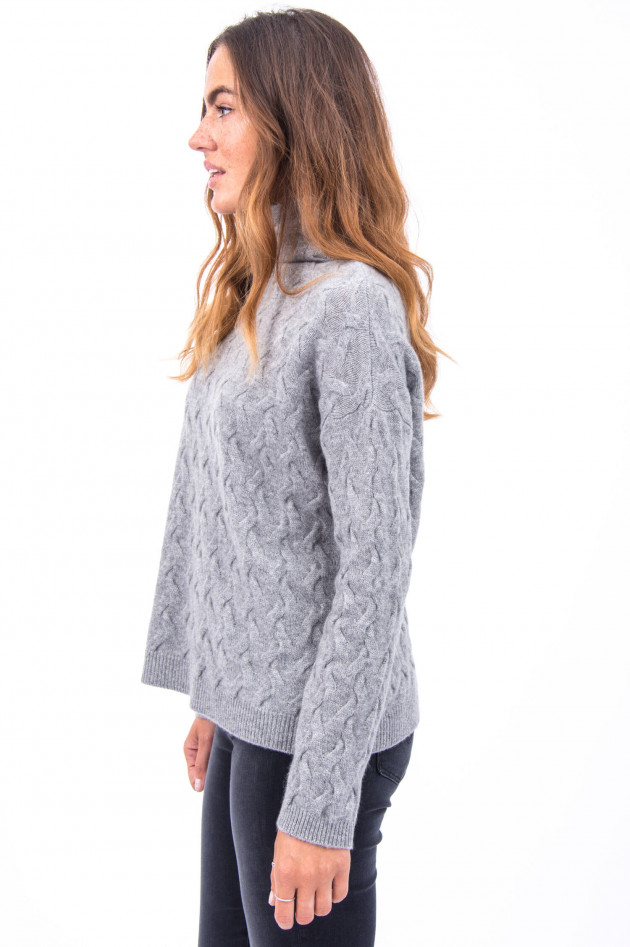 Repeat Kaschmir Pullover mit Zopfmuster in Grau