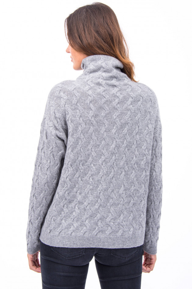 Repeat Kaschmir Pullover mit Zopfmuster in Grau