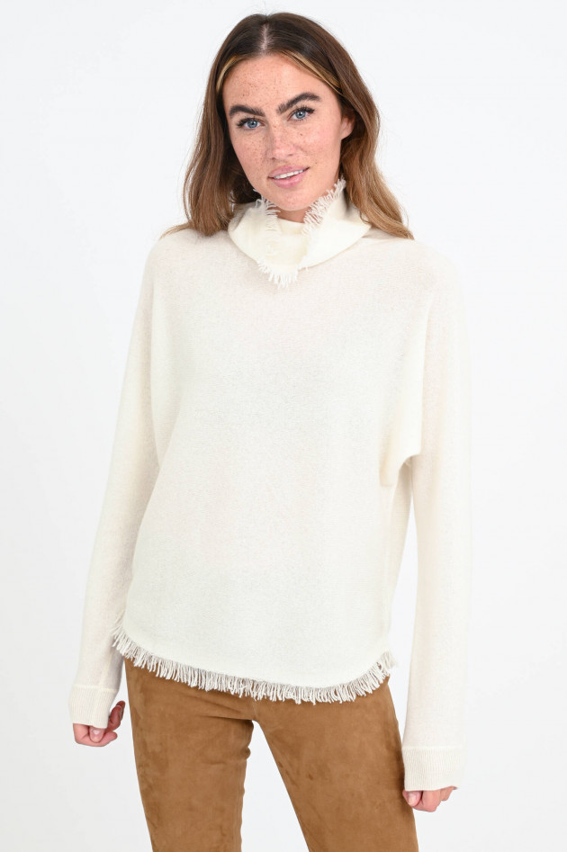 Repeat Kaschmir-Pullover mit Fransen in Creme