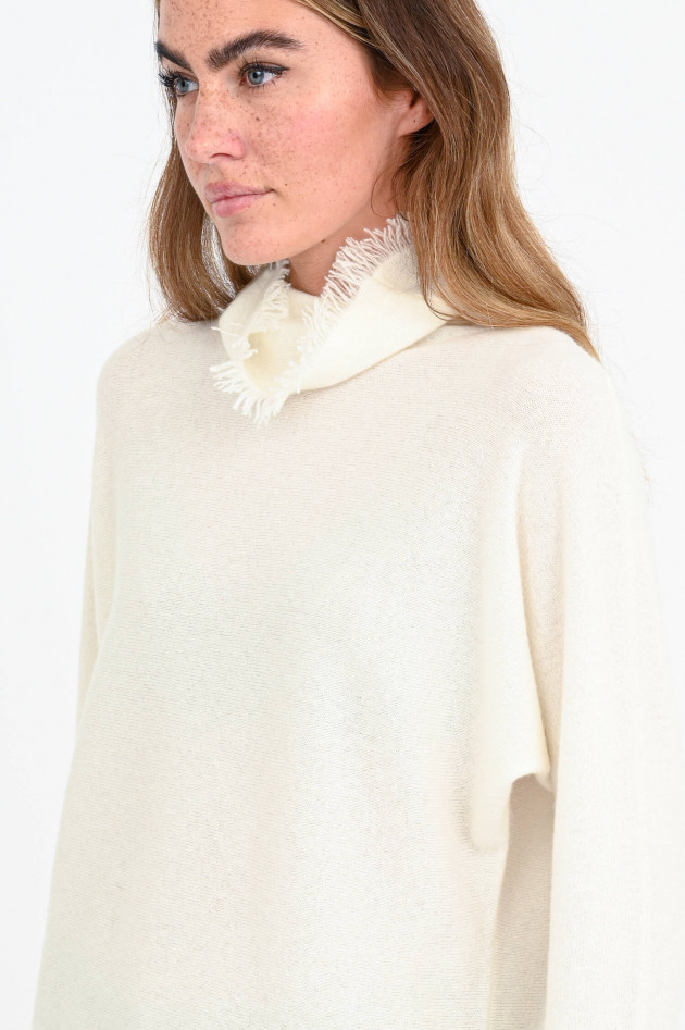 Repeat Kaschmir-Pullover mit Fransen in Creme