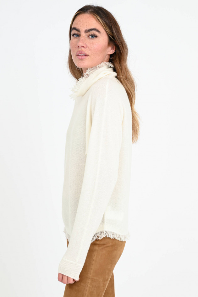 Repeat Kaschmir-Pullover mit Fransen in Creme