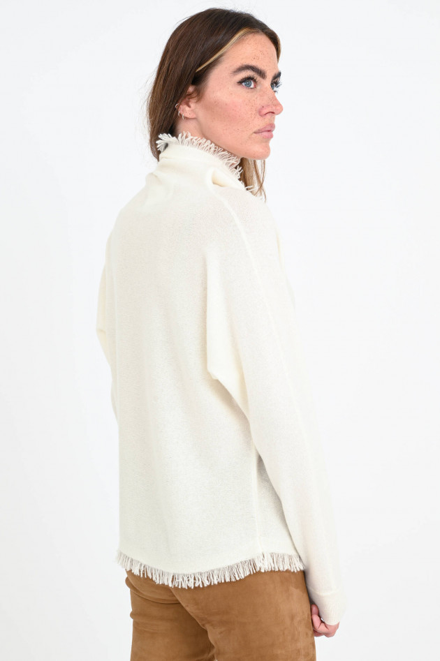 Repeat Kaschmir-Pullover mit Fransen in Creme