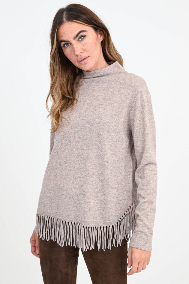 Repeat Pullover mit Stehkragen und Fransen in Puder-Rosa