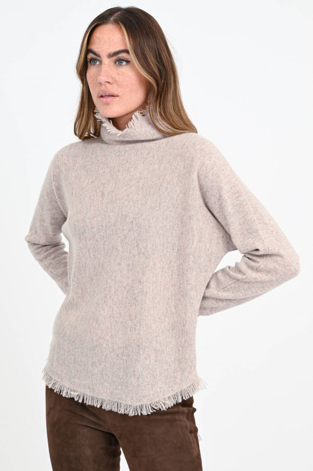 Repeat Kaschmir-Pullover mit Fransen in Puder-Rosa