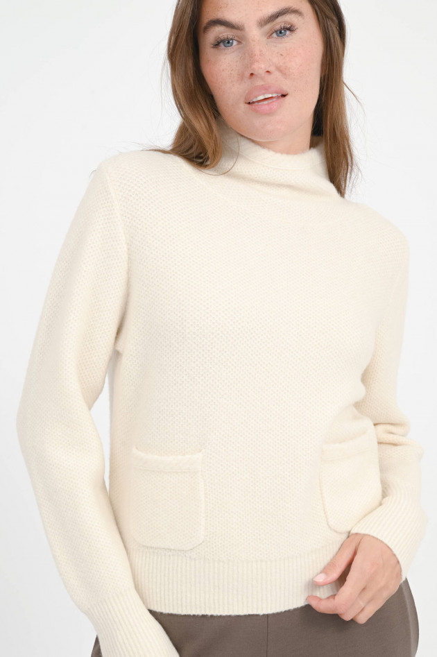 Repeat Pullover mit Struktur aus Woll-Mix in Creme
