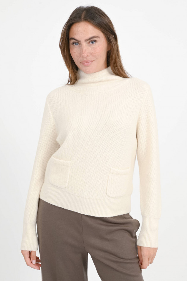 Repeat Pullover mit Struktur aus Woll-Mix in Creme
