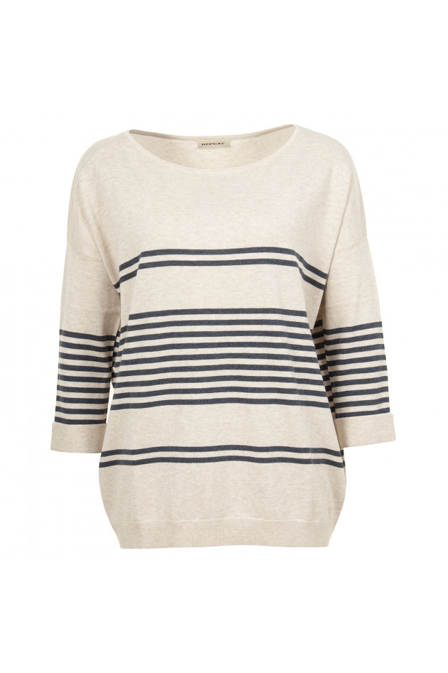 Repeat Pullover in Beige/Grau gestreift