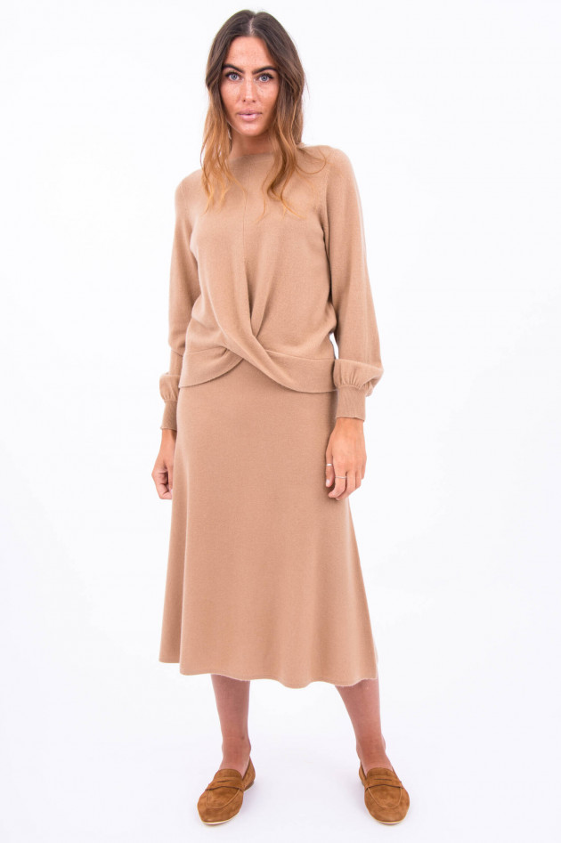 Repeat Kaschmir Pullover mit Knoten am Saum in Camel