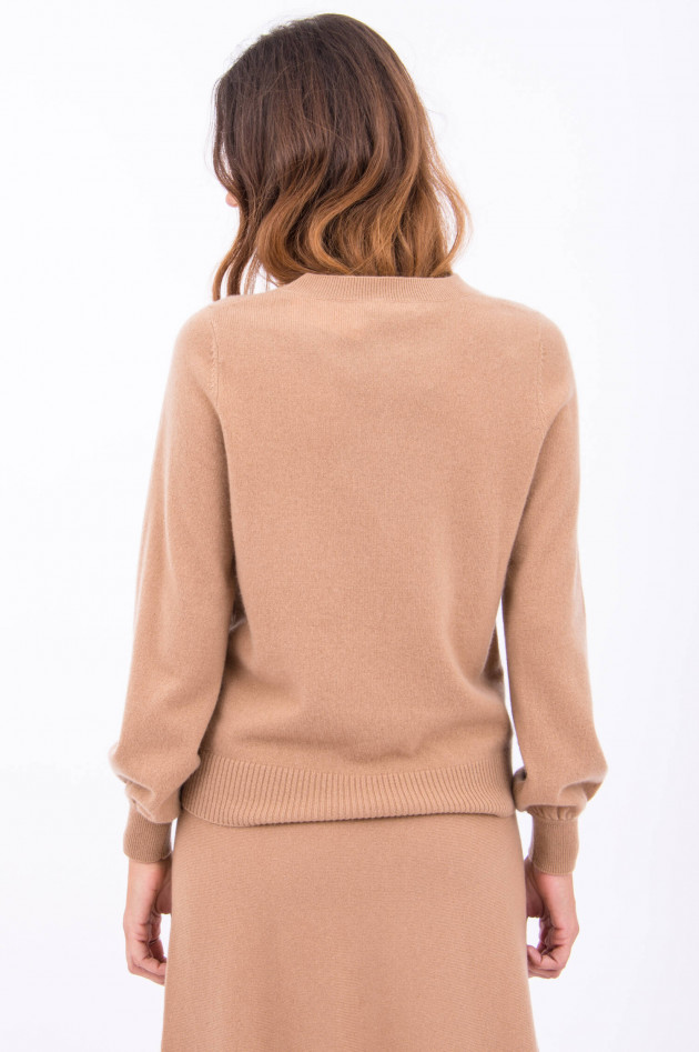 Repeat Kaschmir Pullover mit Knoten am Saum in Camel