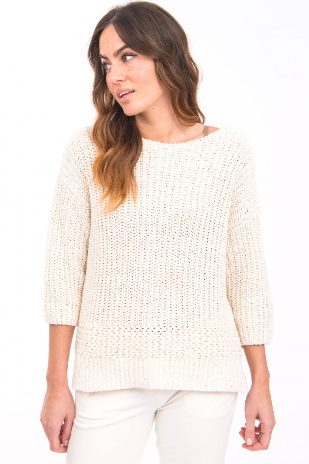 Repeat Grobstrick-Pullover mit Pailletten in Creme