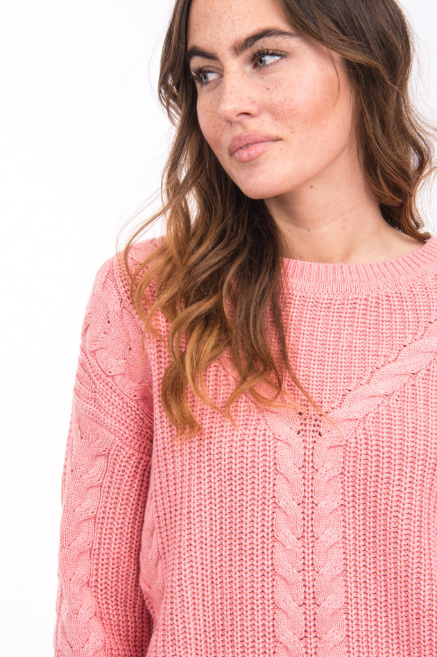 Repeat Pullover mit Zopfstrick-Design in Korallpink