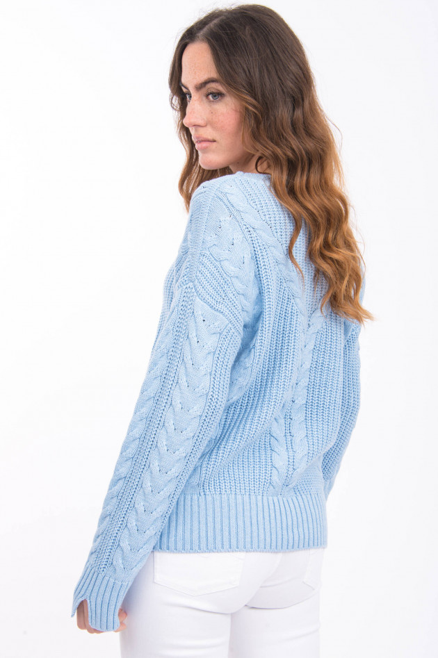 Repeat Pullover mit Zopfstrick-Design in Hellblau