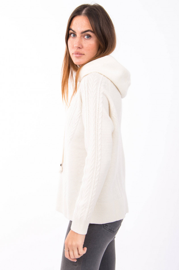 Repeat Strick-Hoodie in Cream