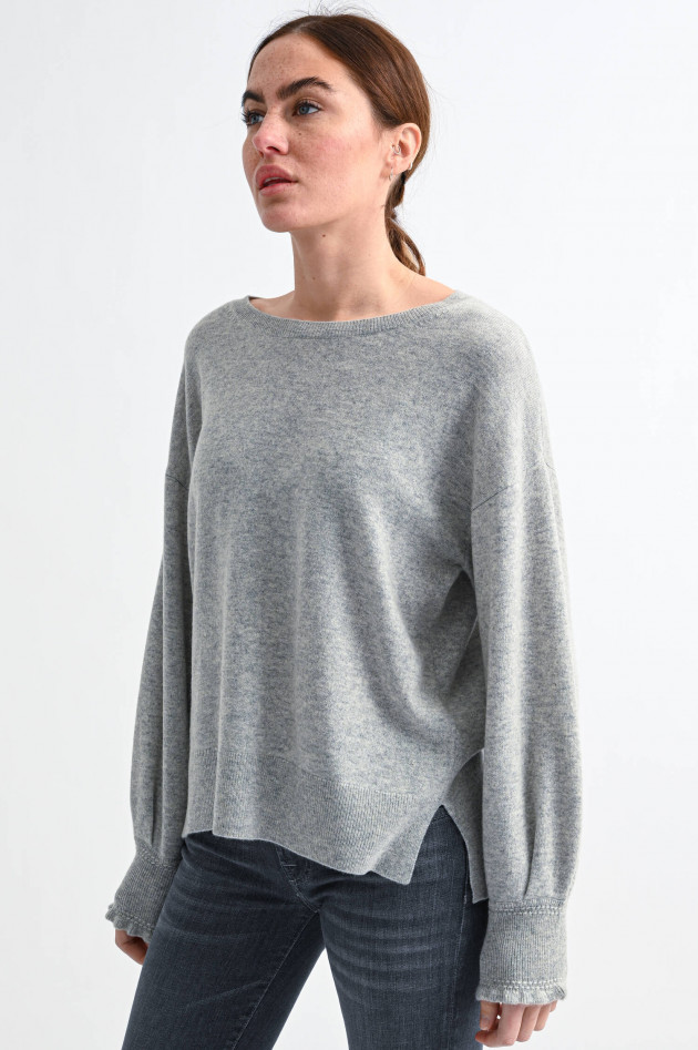 Repeat Bio-Cashmere Pullover mit Ballonarm in Hellgrau