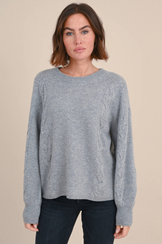 Repeat Cashmere Pullover mit Zopfmuster in Hellgrau