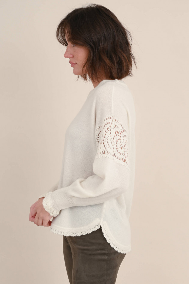 Repeat Cashmere Pullover mit Spitzen-Details in Creme