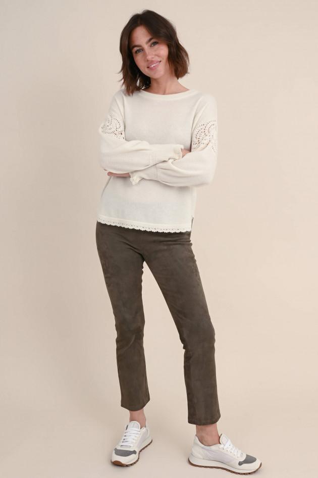 Repeat Cashmere Pullover mit Spitzen-Details in Creme