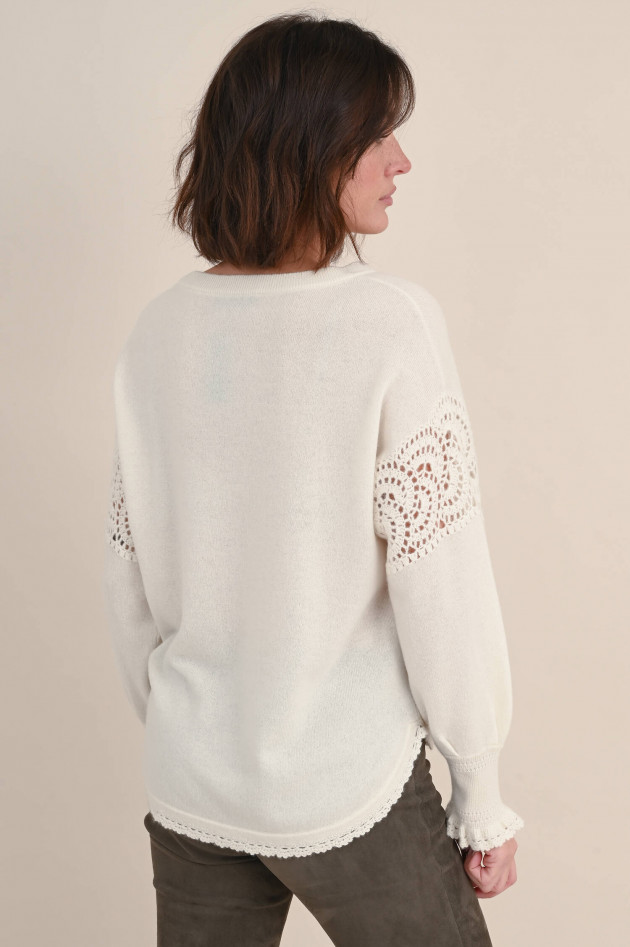 Repeat Cashmere Pullover mit Spitzen-Details in Creme