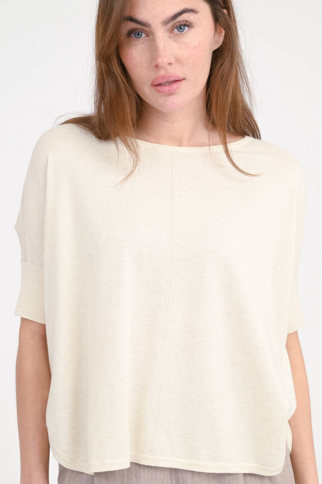 Repeat Kurzarm-Pullover aus Baumwoll-Mix in Ivory
