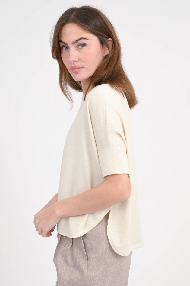 Repeat Kurzarm-Pullover aus Baumwoll-Mix in Ivory
